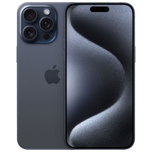 Blue iPhone 15 pro max on a white background